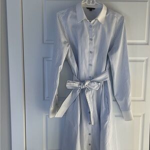 Brooks Brothers Blue and White Striped Long Sleeve Shirt Dress